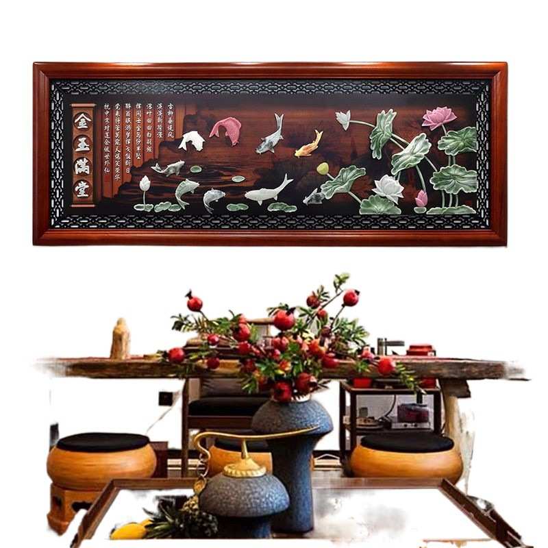 立体画沙发客厅玉雕背景浮雕中式大厅装饰画lzf餐厅墙壁书房实木图片