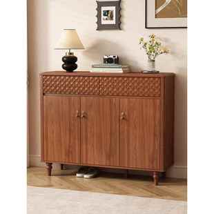 北京范美仑入户门鞋柜实木2025新款中古风家用门口玄关柜收纳一体