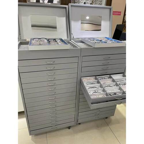 需定制翻盖带镜子眼镜店皮革眼镜展示柜 电影院3D太阳镜收纳箱 眼