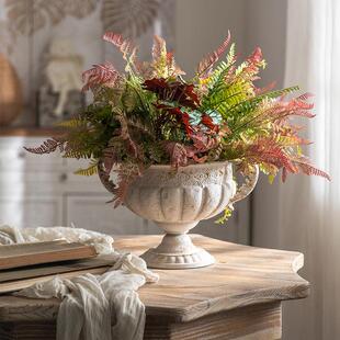 覆古做旧法式花盆创意艺术高脚奖杯大口径铁艺花店花艺金属花器