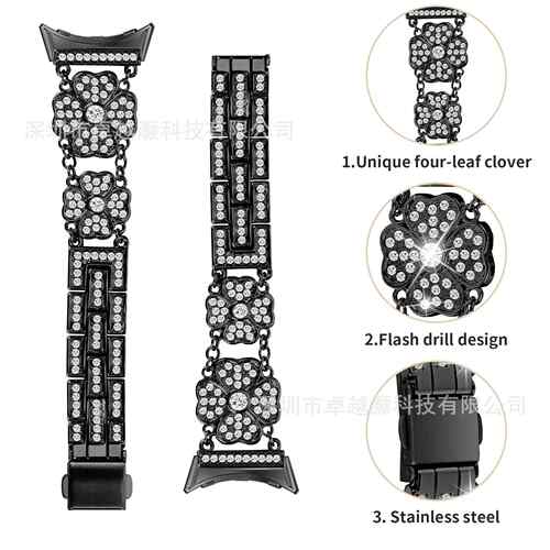 适用Google pixel watch智能表带四叶草满钻谷歌1/2/3/4金属表带