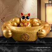 饰猫招财 饰品猫招财招财摆件家居装 大力神麒麟个性 招财猫臂前台装