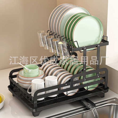 厨房台面免安装沥水碗碟架双层刀叉水杯收纳沥水折叠碗碟储物架