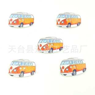饰配件 新品 卡通交通工具木纽扣 白底彩绘公交车木纽扣 手工缝纫装