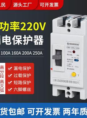 上海人民家用220V大功率漏电保护器100A250A单相漏电断路器开关2P