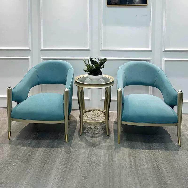 美式轻奢实木休闲椅简约现代布艺奢华单人沙发家用客厅整装老虎椅