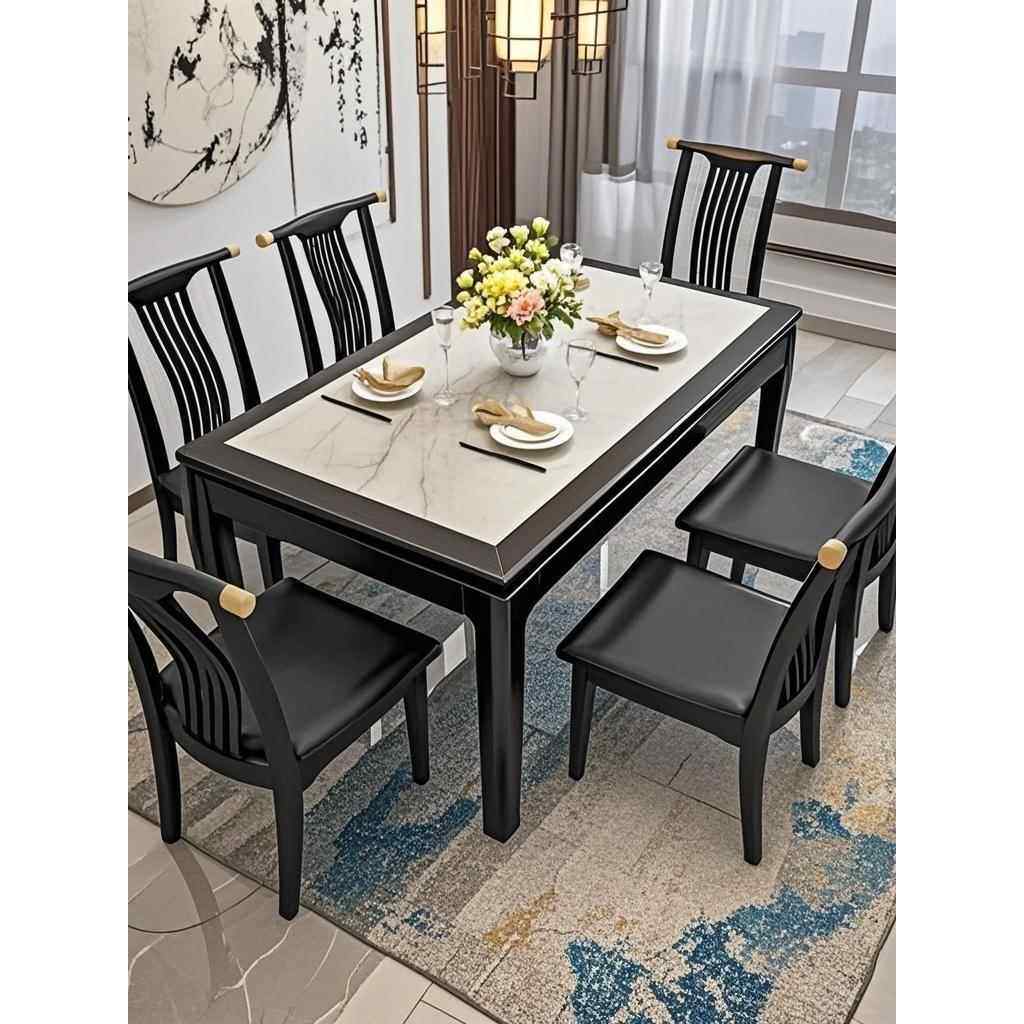 实木内置板岩加厚矩形餐桌和椅子现代轻豪华方桌小公寓家庭商业长,住宅家具,岩板餐桌,淘宝优惠券,粉丝福利购,淘宝优惠卷