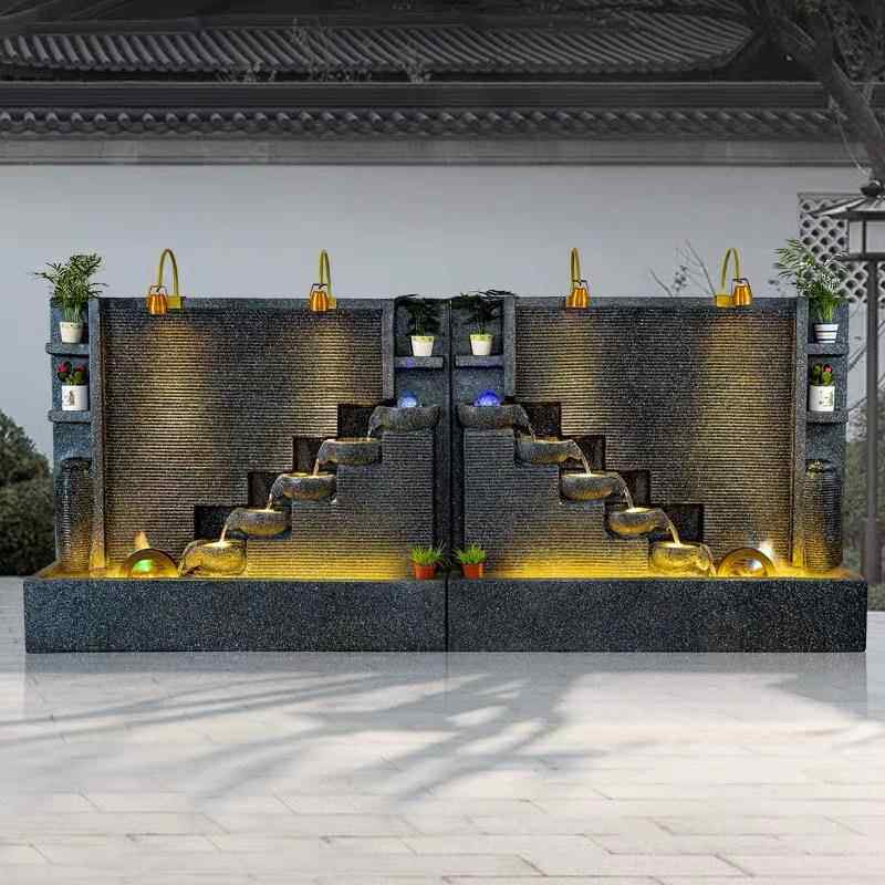 欧式水幕墙流水屏风喷泉落地摆件庭院景观鱼池公司酒店造景装
