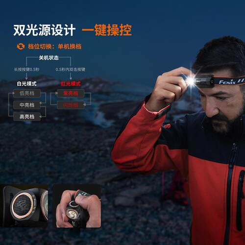FENIX菲尼克斯HM23轻型户外夜跑头戴式头灯越野跑LED中白AA电池