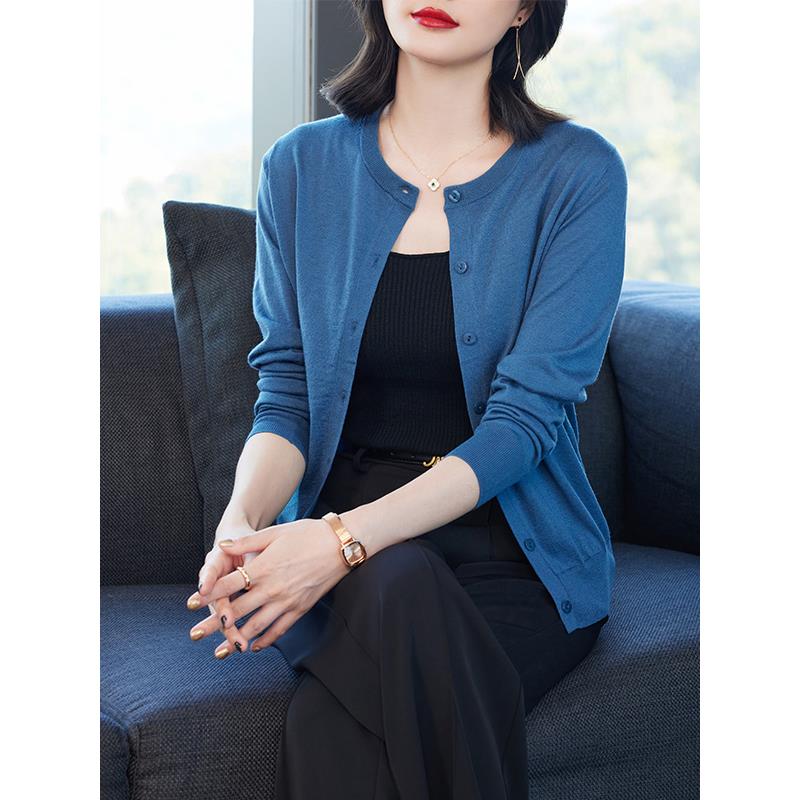 羊毛衫圆领针织衫女开衫短款毛衣外套薄宽松大码女装中老年妈妈装