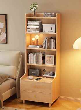 实床头木书架一体多层置物架卧室柜床边加高储物柜小型F979M996窄