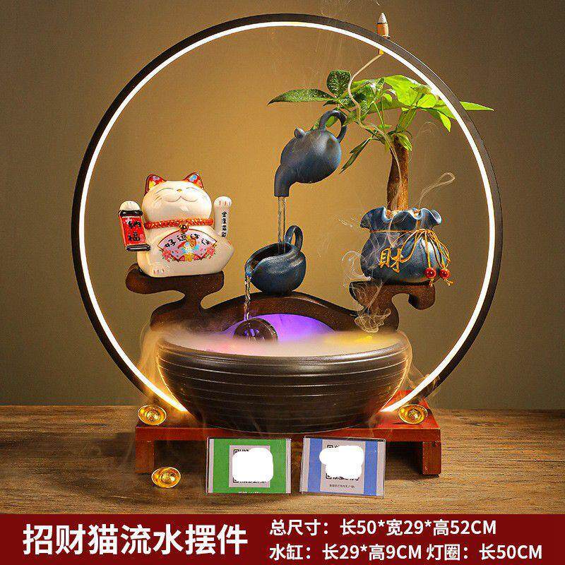自开业送礼电动摇手招财猫店铺收银台横幅风水轮装饰家居摆件