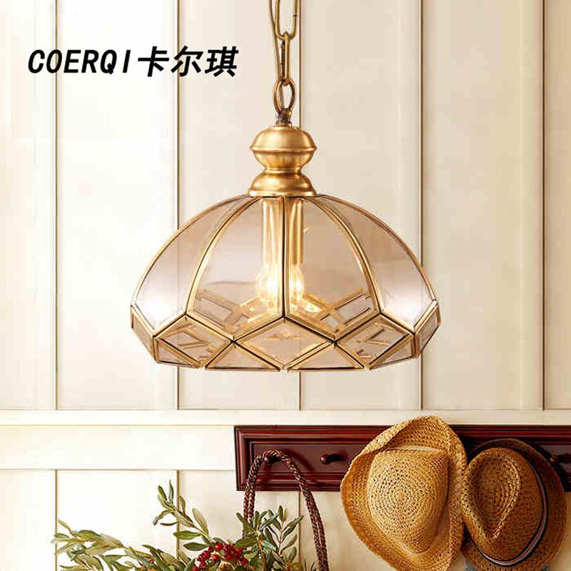 美式乡小吊铜灯全单头玻璃l村ed阳台灯过AS401顶道走廊灯玄关灯