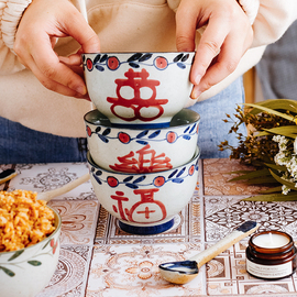 景德镇日式手绘青花喜陶瓷碗，吃饭碗家用米饭碗喜碗筷结婚礼物套装