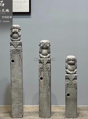 石雕祥云柱拴马桩茶室门口摆件天然青石彷古做旧新中式装饰拴马柱