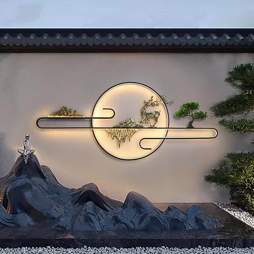 壁灯新中式别墅外墙防水背景影壁墙灯太阳能花园庭院灯门柱