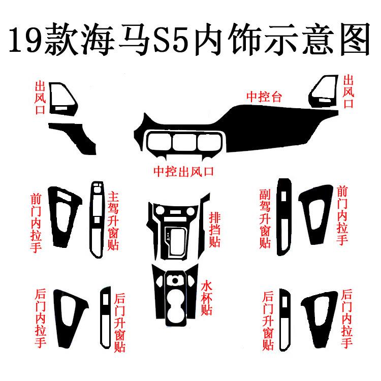 适用于19款二代海马S5内饰改装贴纸中控防护碳纤维装饰汽车贴膜