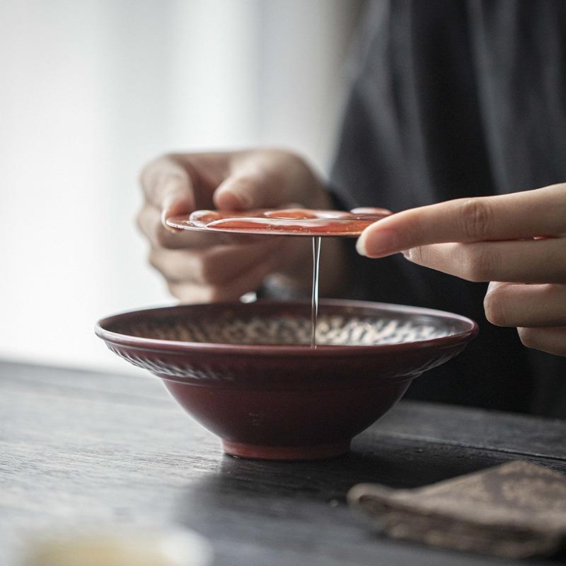 立木堂 紫铜烧色福禄铜钱壶承 文人器仿宋做旧干泡台蓄水茶盘配件