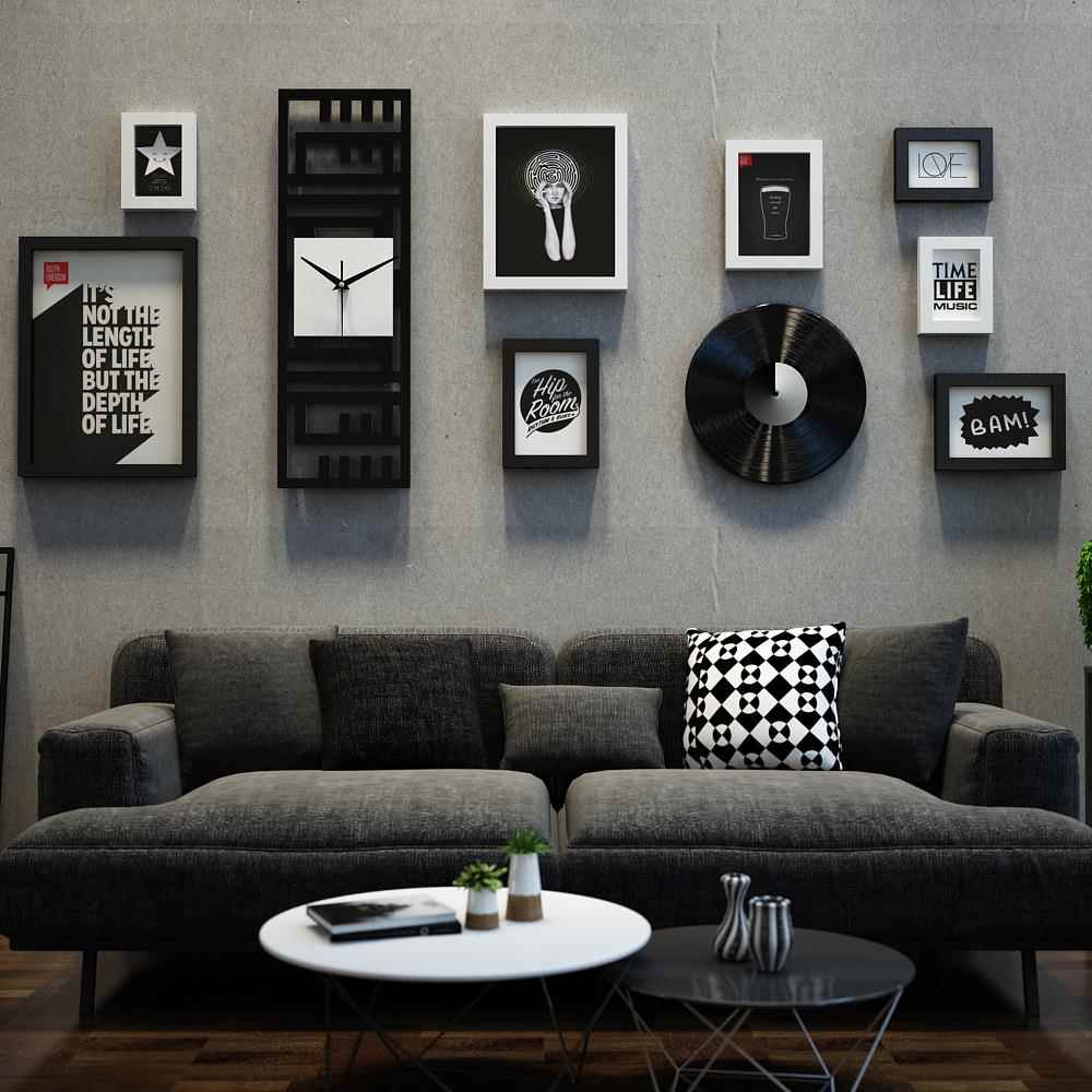 高分子_3471_照片墙复古混搭组合相框简约装饰画真钟表能换相片