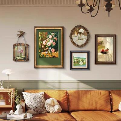 法中古客厅沙卉发装饰画风美式复古餐厅卧WHB室挂画绿色式系景花