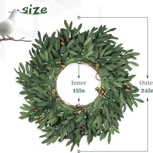 亚马逊人造仿真绿植花环橄榄叶带果花环居家节日装饰仿真浆果花环