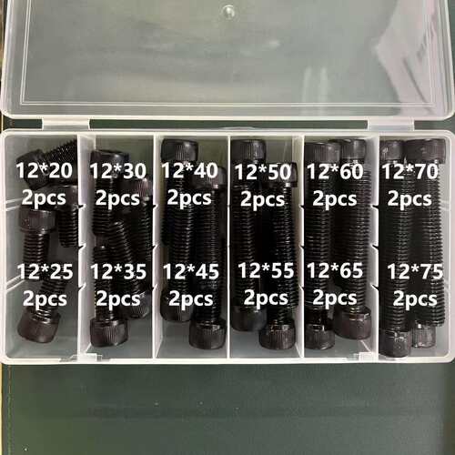 【M12】黑锌304不锈钢内六角螺丝套装跨镜货源24pcs 圆柱头螺钉