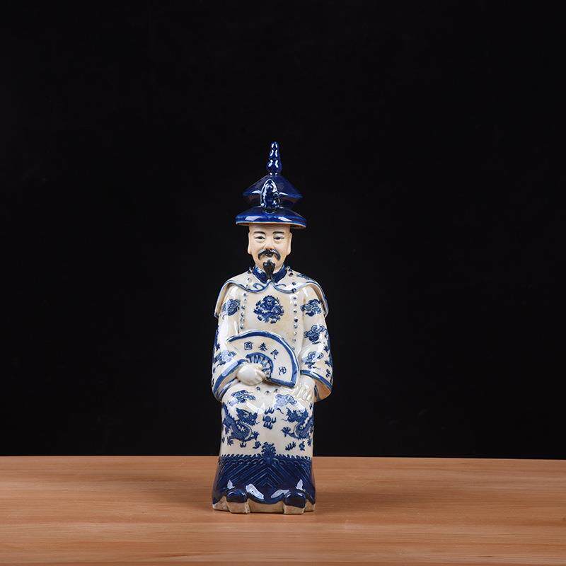 民国雕塑瓷厂青花仿清做旧人物中式老货瓷器中国风陶瓷摆件装饰品