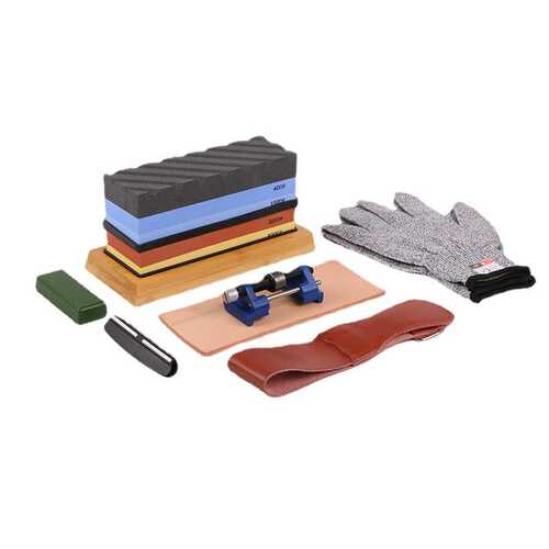 厨房 套装家用油石双面带磨刀磨石槽磨刀石刚玉 石白黑现货供应