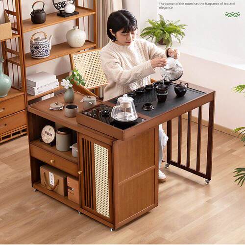 移动茶台小茶桌客厅边柜家用边几中式茶水柜一体阳台茶几实木茶车
