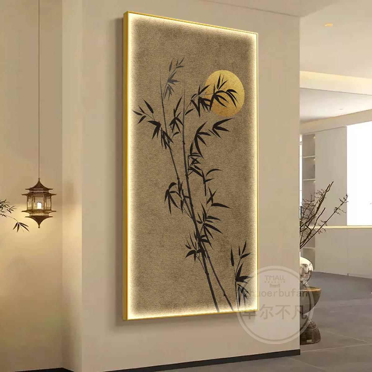 新过中玄关装饰画带灯ed竹式子走廊道l挂画1142-1侘寂风茶室布置