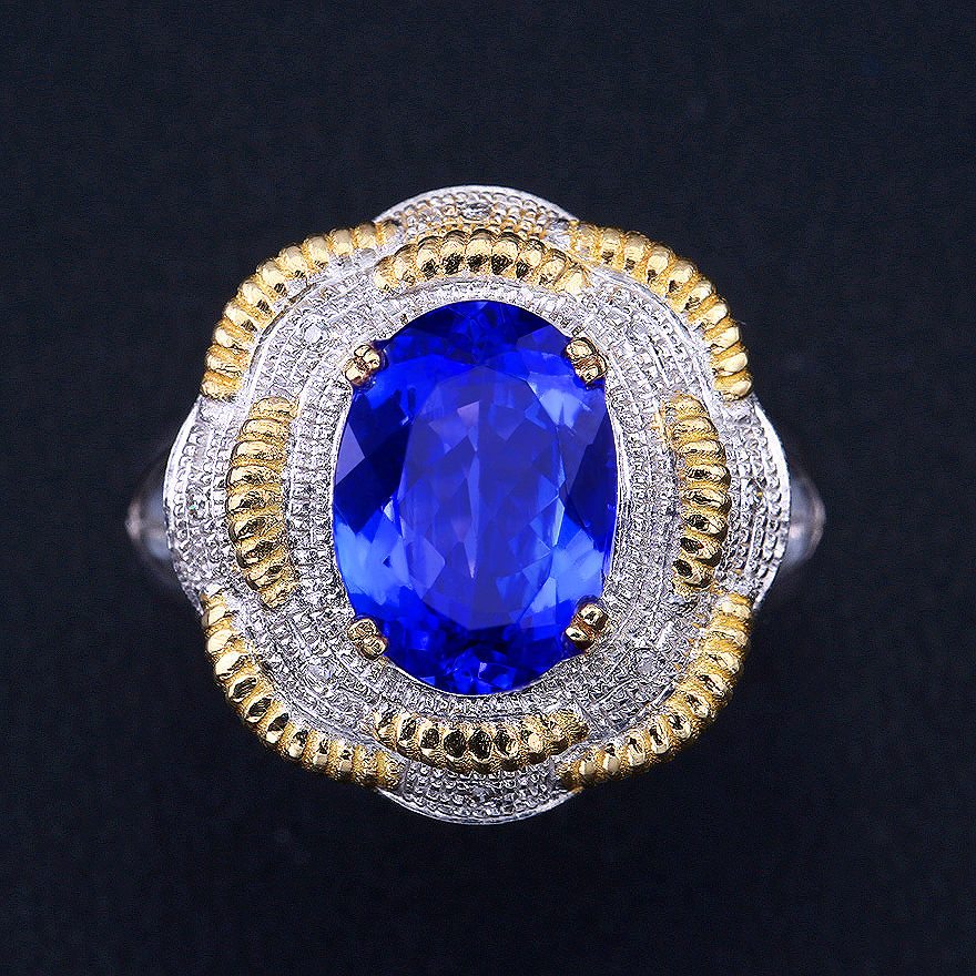 2.4ct【NGSTC】全净5A玻璃体无伤无裂皇家蓝天然坦桑石18K金戒指