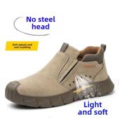牛皮 无钢板 超轻 男女工作用 软底 透气 无钢趾劳动保护鞋