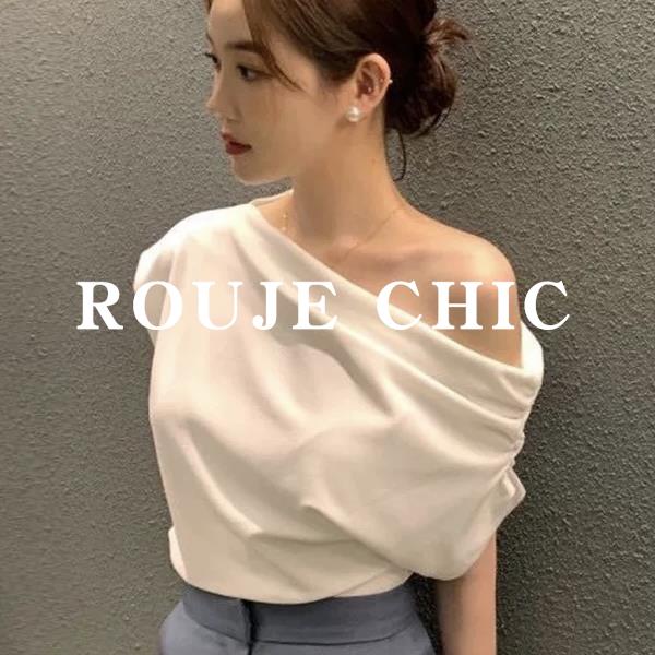 法国rouje chic法式小众不规则斜肩短袖T恤女夏季设计感露肩上衣