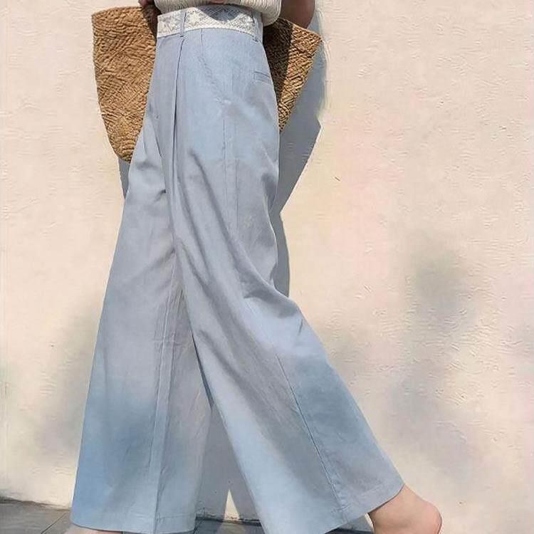潮牌慵懒松弛感蓝色阔腿裤女时尚新款高腰显瘦宽松百搭休闲九分裤