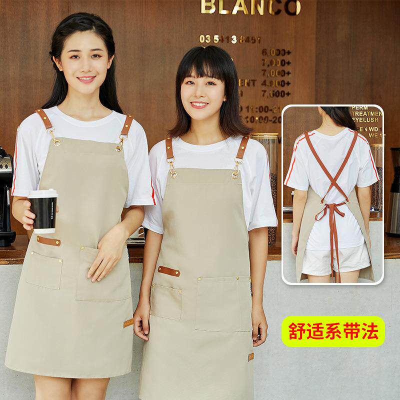 新款直销可印图印字双肩帆布牛仔围裙 厨房韩版时尚烘焙奶茶店工