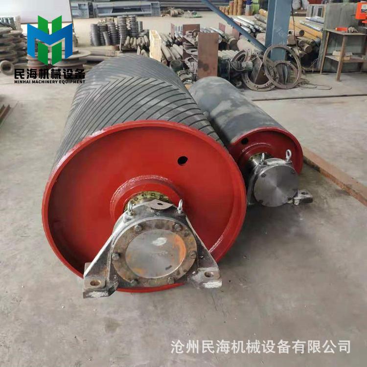 输送带主动滚筒传动配件皮带机重型改向滚筒带槽传送包胶滚筒图片