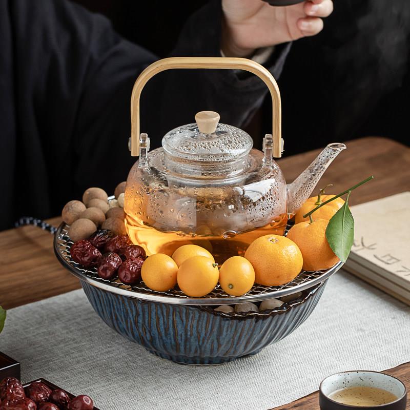 窑变蓝陶瓷围炉煮茶电陶炉茶炉煮水煮茶智能静音家用玻璃壶石子炉