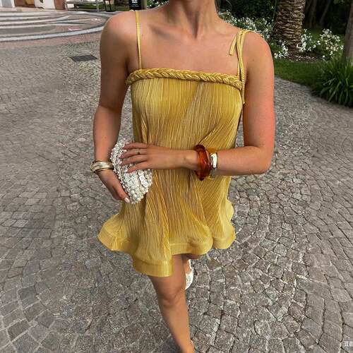 Women's short skirt with glossy suspender dress