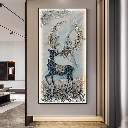 轻奢欧式入户玄关装饰画LED灯光画大气走廊过道挂画客厅竖版壁画