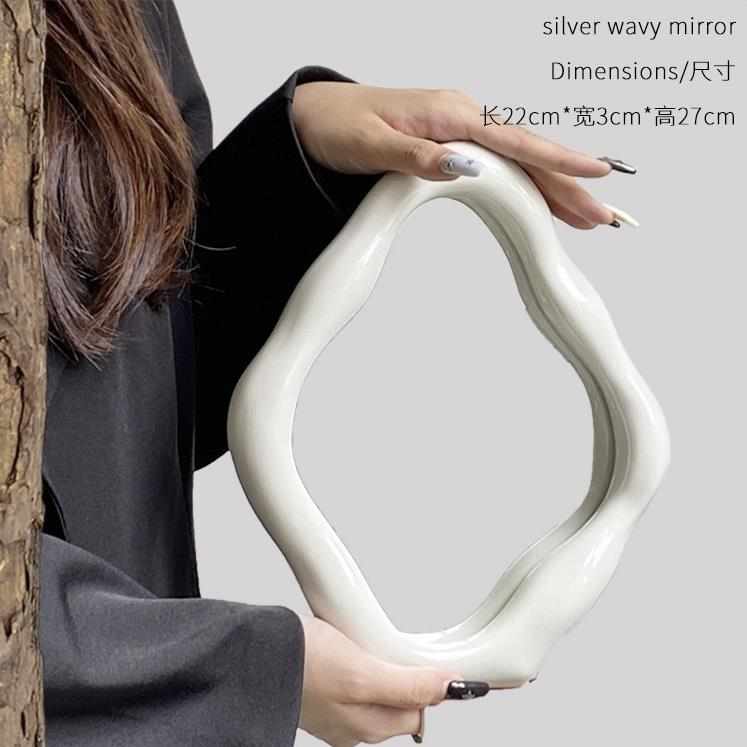 ins北欧不规则波浪中古化妆电镀镜子桌面卧室梳妆台装饰拍摄道具