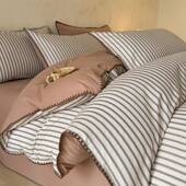 全棉磨毛四件套秋冬加厚贝壳边被套纯棉床单床笠简约床上用品套件