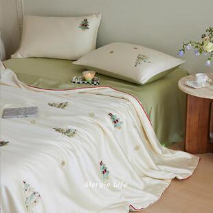 木悠ins少女心天丝夏凉被四件套夏季 莱赛尔空调被凉感冰丝薄被子