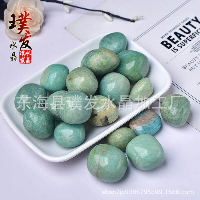 天河石滚石亚马逊石打磨石裸石鱼缸石盆栽装饰摆件儿童淘矿