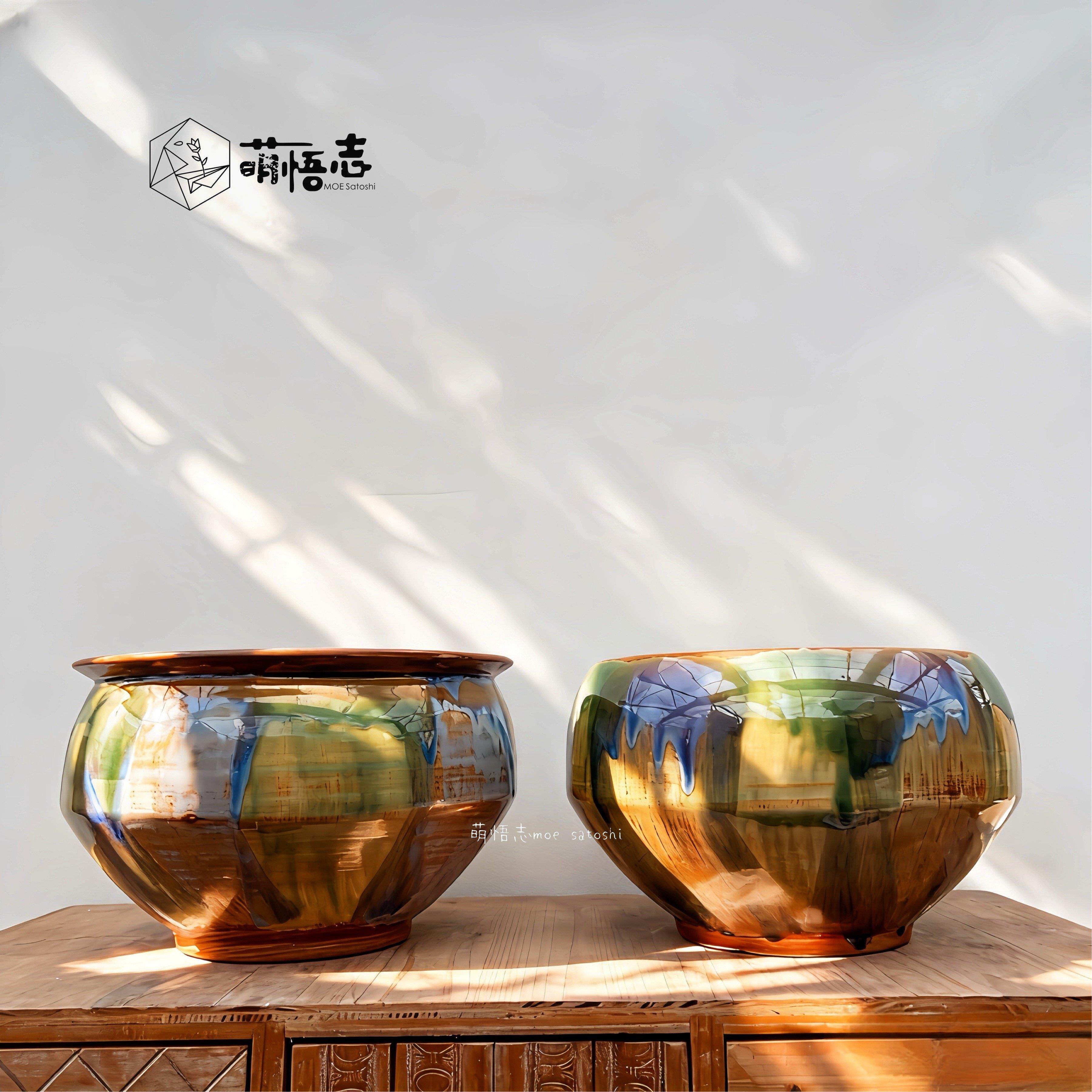 中式手工刷釉窑变釉色陶瓷花盆室内装饰花器蝴蝶兰君子兰组合清仓