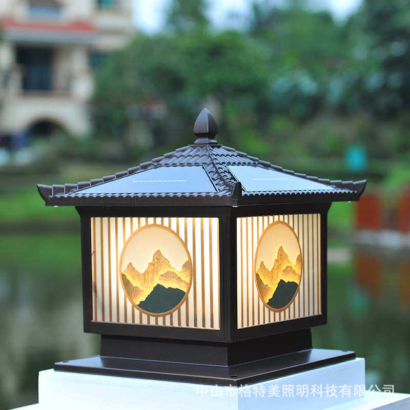 新款高级太阳能柱头灯日照金山中式自建房庭院户外防水装饰门柱灯,家装灯饰光源,景观庭院灯饰,淘宝优惠券,粉丝福利购,淘宝优惠卷