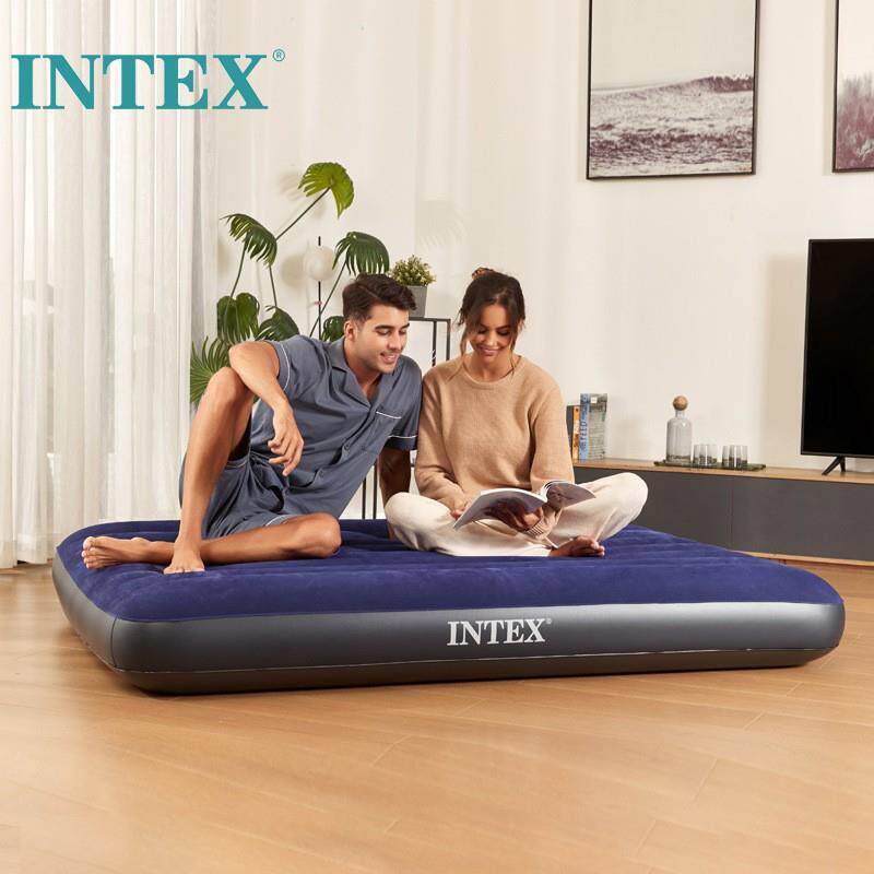 INTEX68765豪华条纹双人加大充气床垫加厚气垫床送手泵双枕