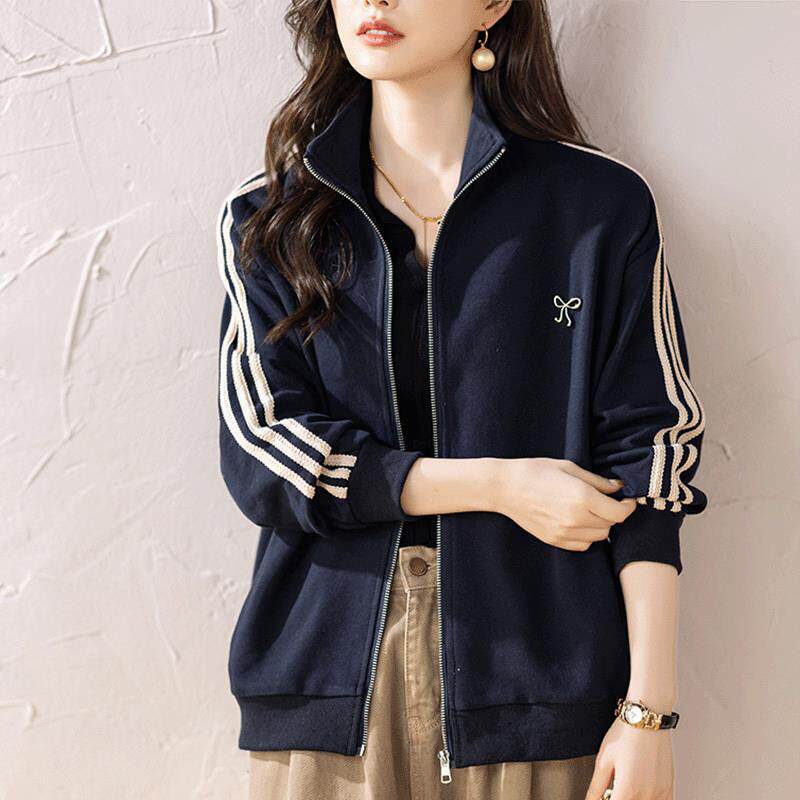 洋气时尚大码休闲运动外套女春秋新款开衫卫衣妈妈棒球服宽松夹克