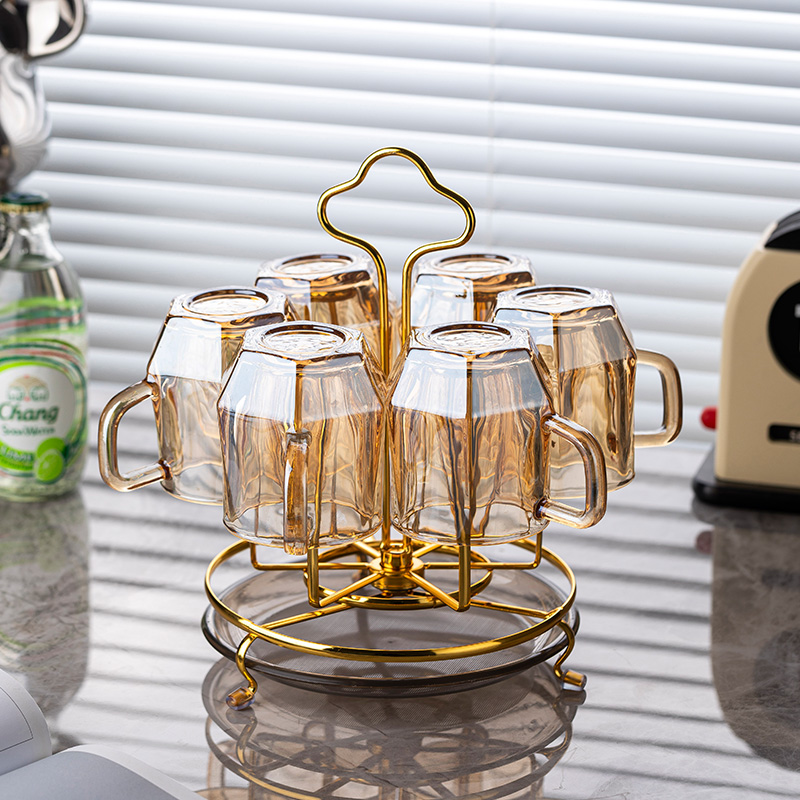 旋转收纳架玻璃水杯套装倒挂架家用厨房沥水置物架创意茶杯架托盘