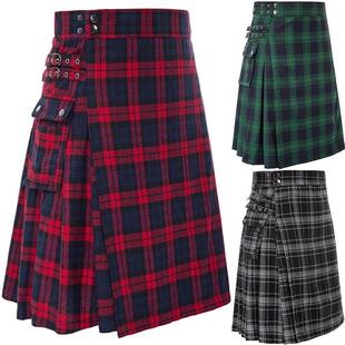 Men Classic Plaid Scottish Kilt 苏格兰节日裙男装格纹撞色