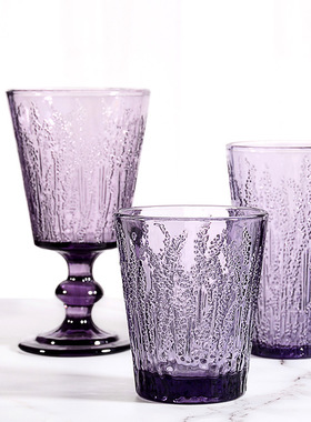 中古玻璃杯压制色料酒杯薰衣草紫色杯子礼物加厚高脚杯创意红酒杯